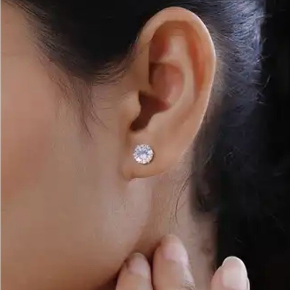 Lustro Stella Concave Cut Finest CZ Solitaire Stud Earrings.  NWT - Picture 3 of 6